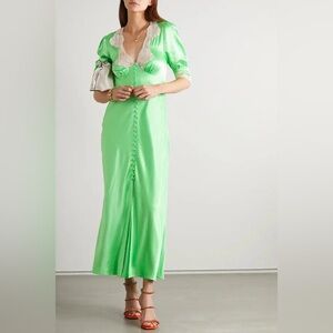 Rixo Green Satin Dress